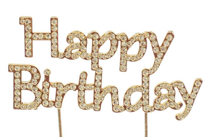 3.75" Rhinestone "happy Birthday" Monogram Cake Topper Gold