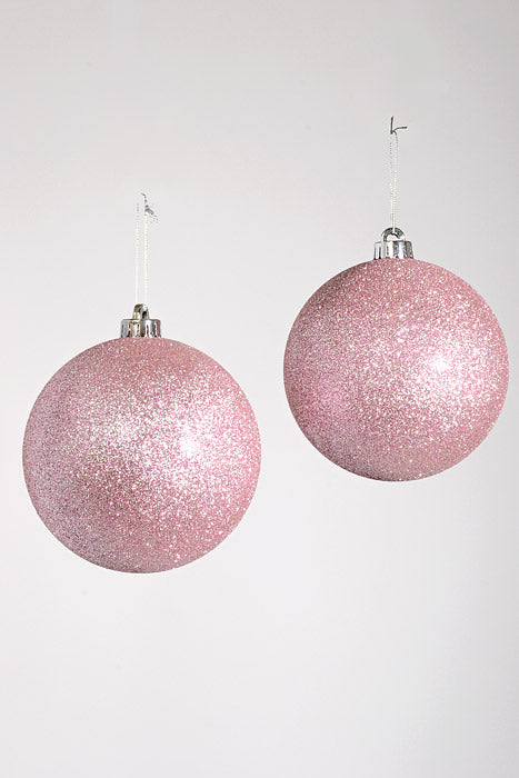140Mm Glitter Ball Ornament Blush Pkg/2