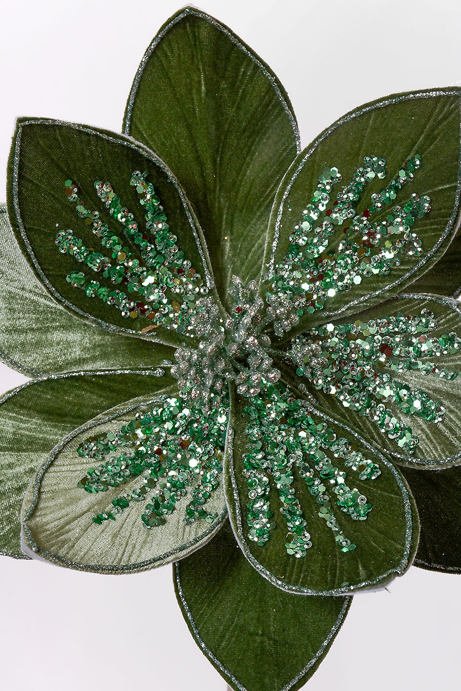 25" Glitter Poinsettia Stem Green