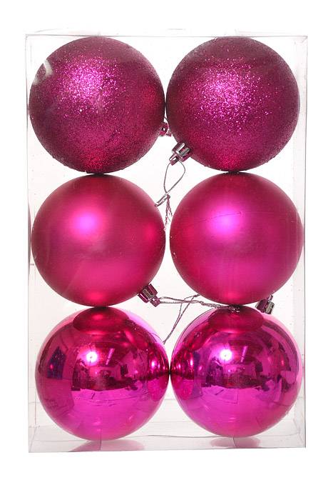 80mm Shiny/matt/glt Ball Ornament Fuchsia Box/6