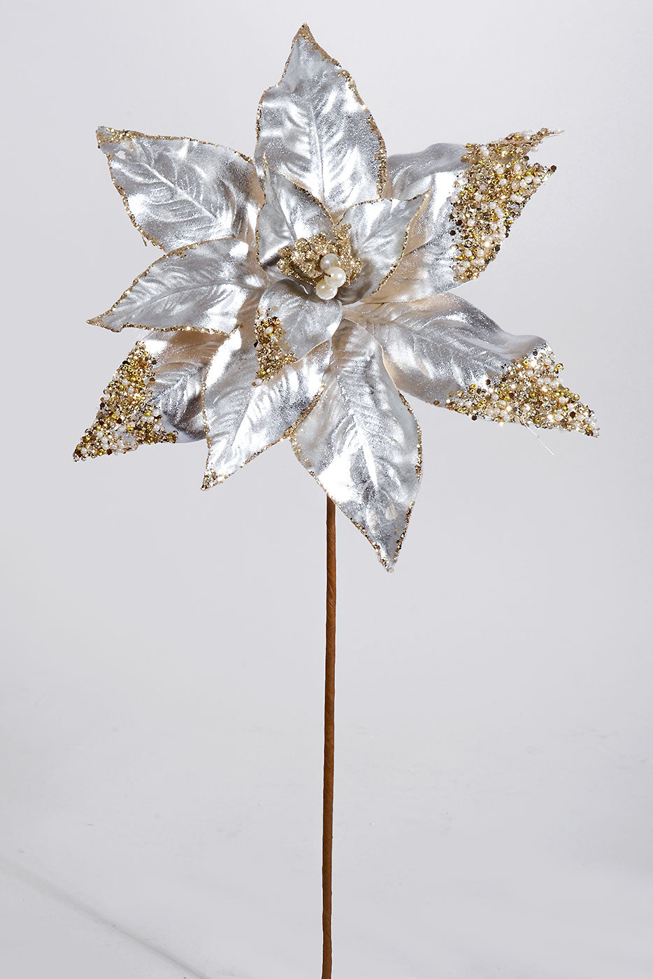 23" Poinsettia Stem Silver