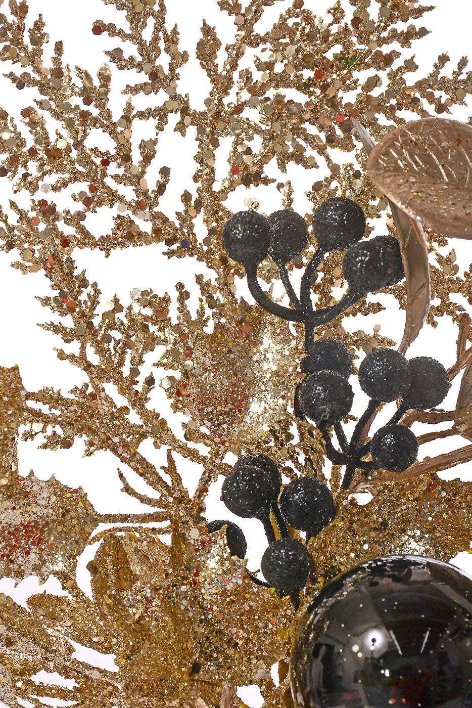 18" Glitter leaf Berry Cone Pick Gold/Champagne/Black