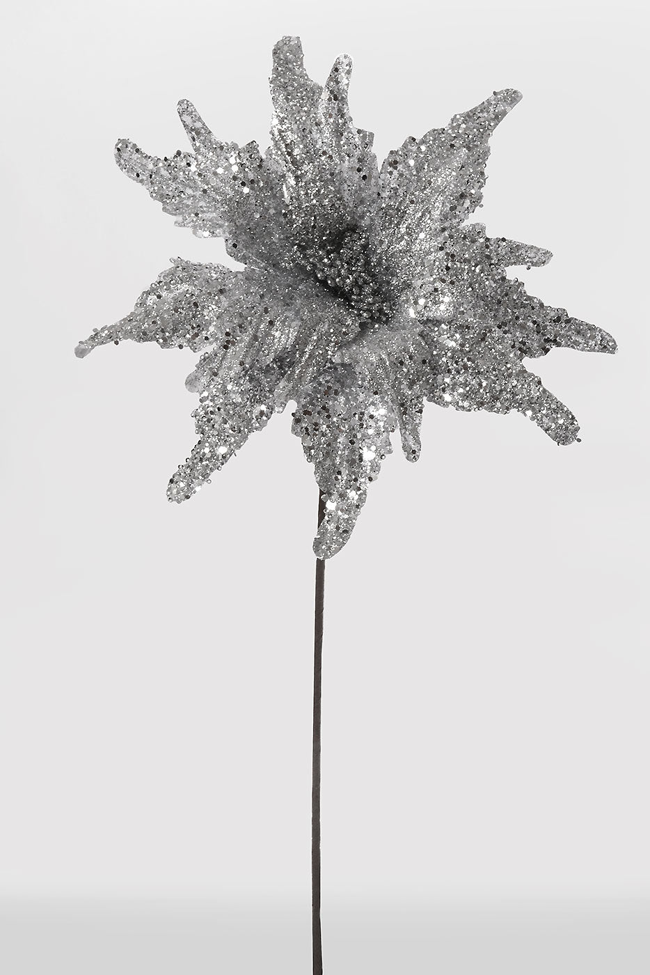 26" Sequin Glitter Poinsettia Stem Silver