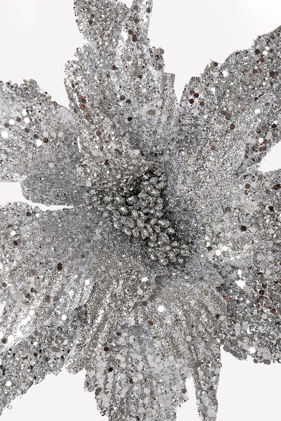 26" Sequin Glitter Poinsettia Stem Silver