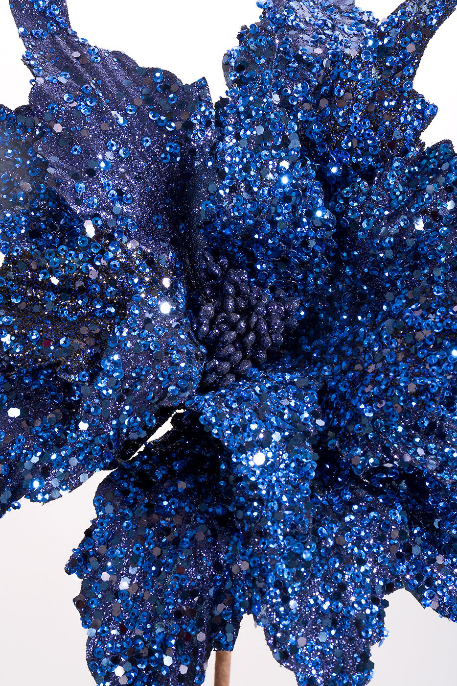 26" Sequin Glitter Poinsettia Stem Midnight Blue