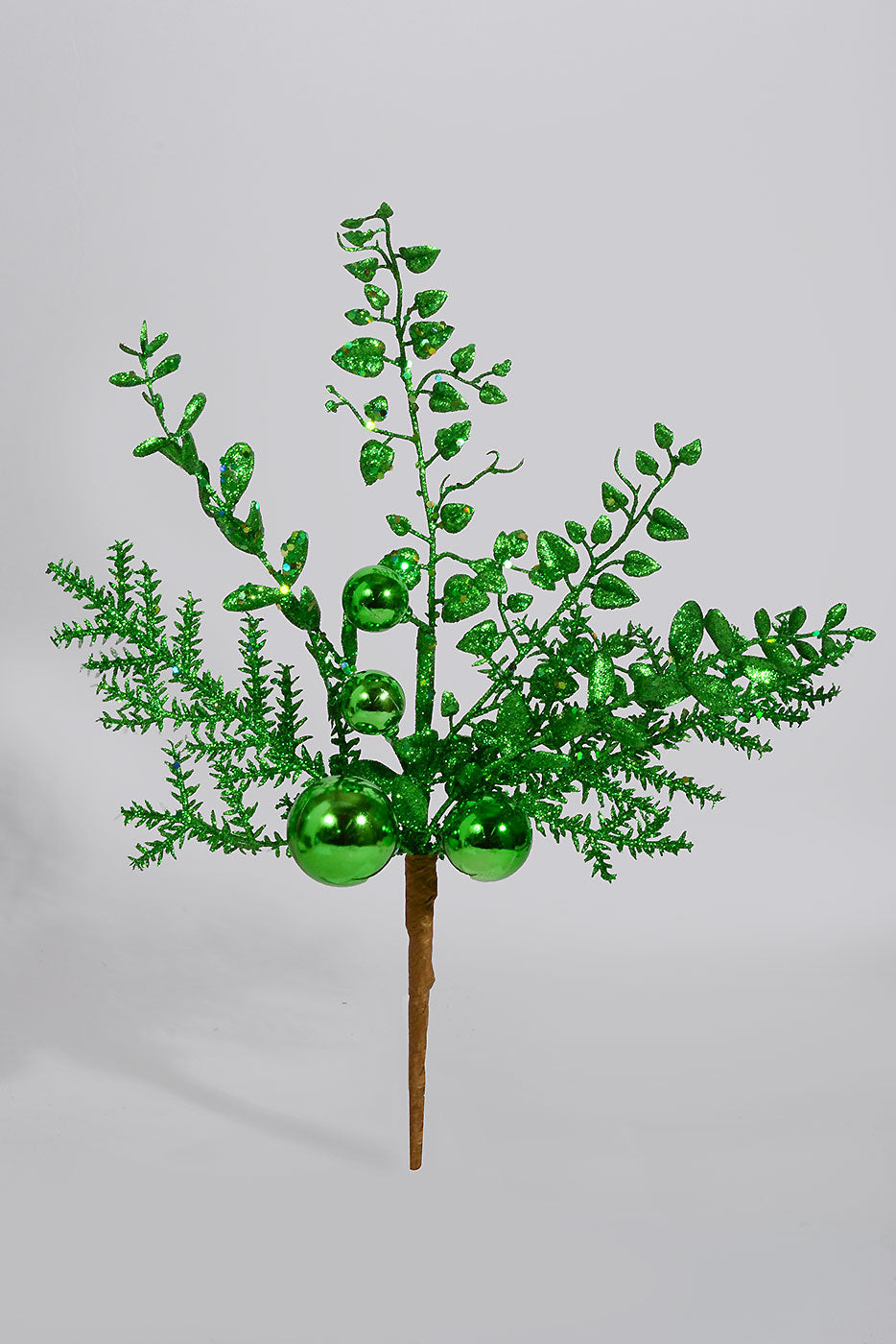 18" Glitter Ball Berry Spray Green