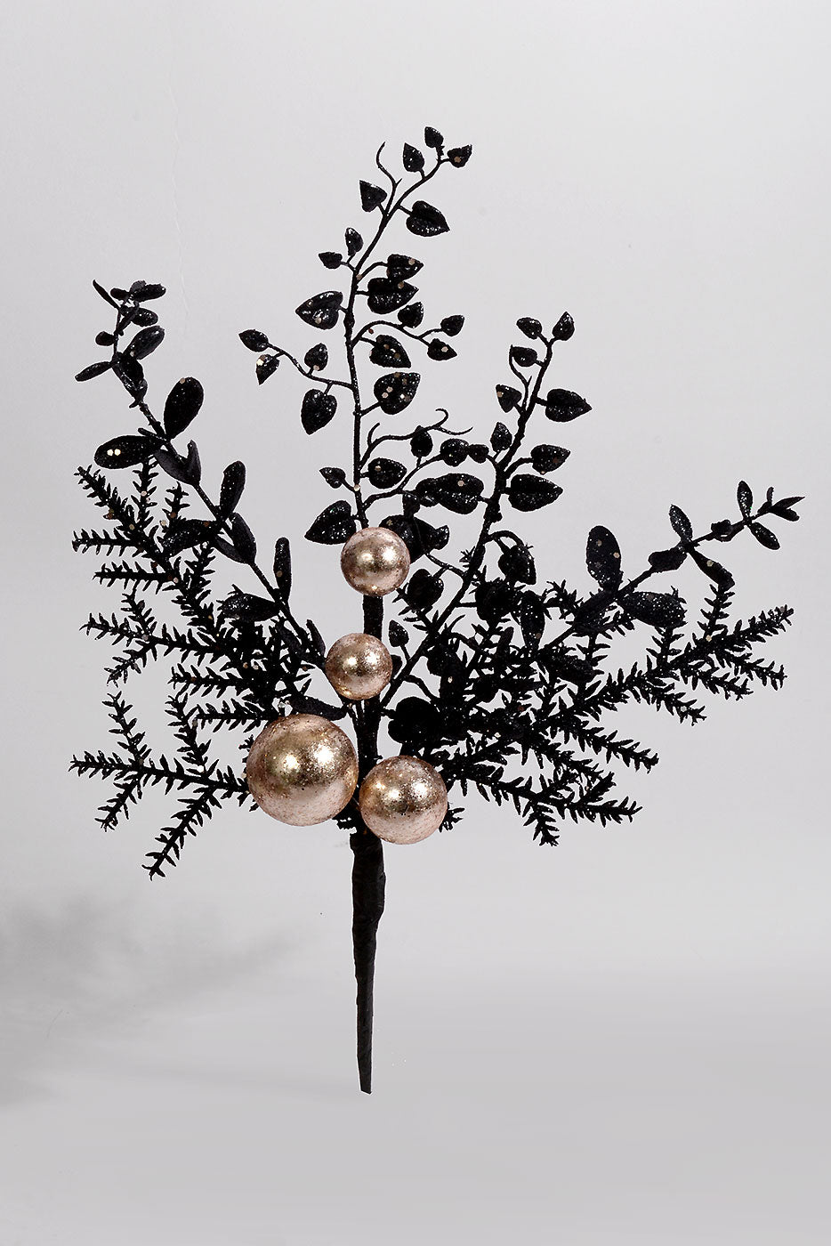 18" Glitter Ball Berry Spray Black/Gold