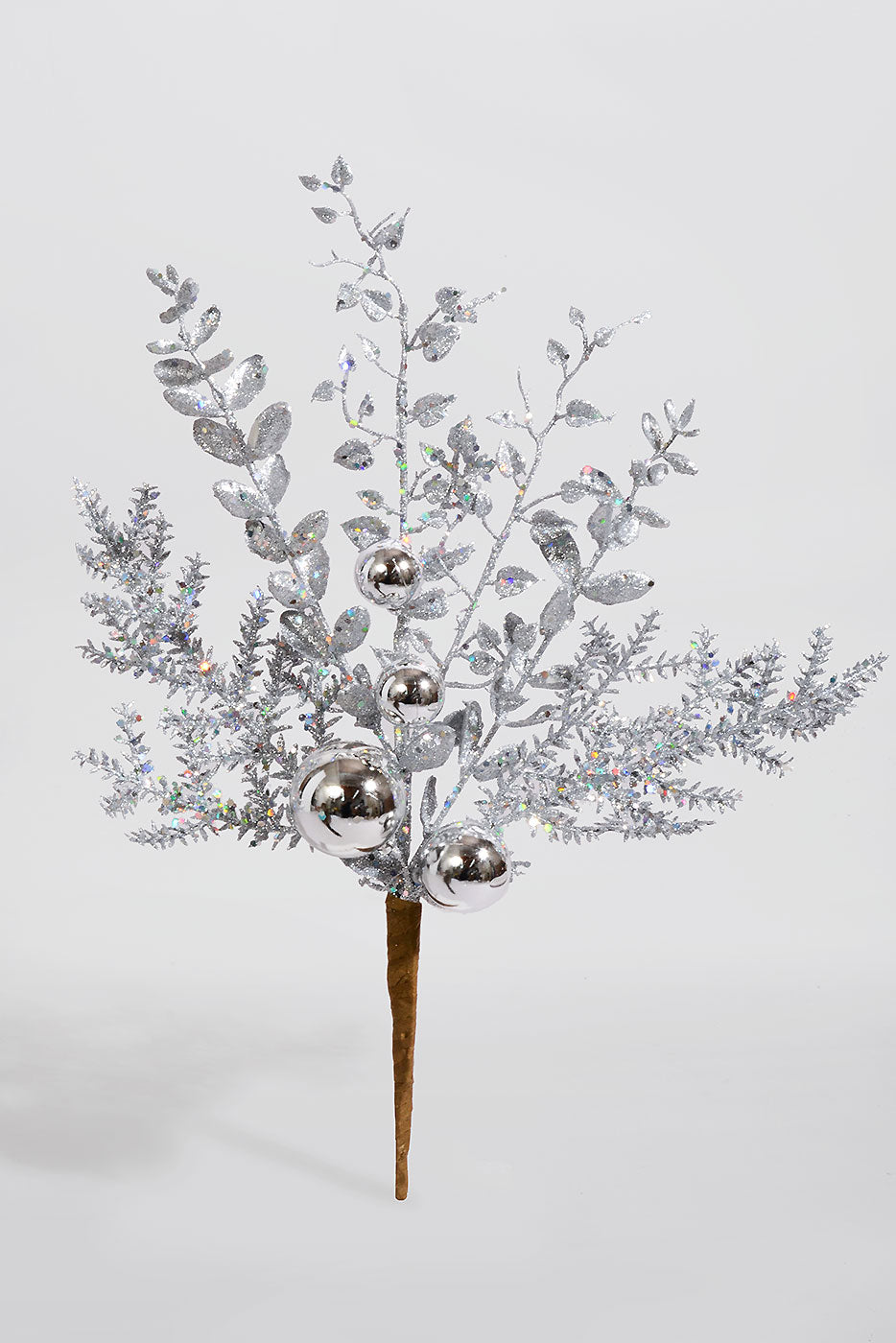 18" Glitter Ball Berry Spray Silver