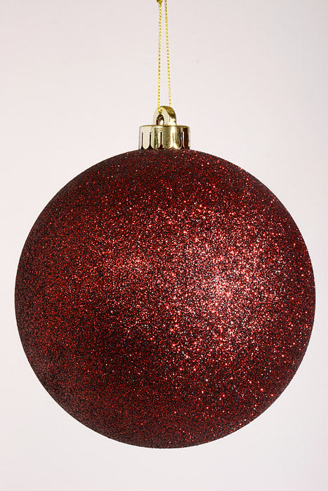 140Mm Glitter Ball Ornament Burgundy Pkg/2