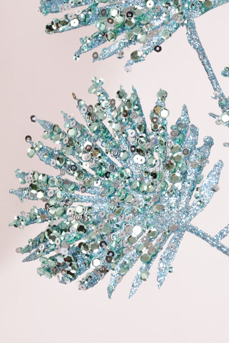 31" Glitter Sequin Mini Fan Palm Spray Aqua/Blue