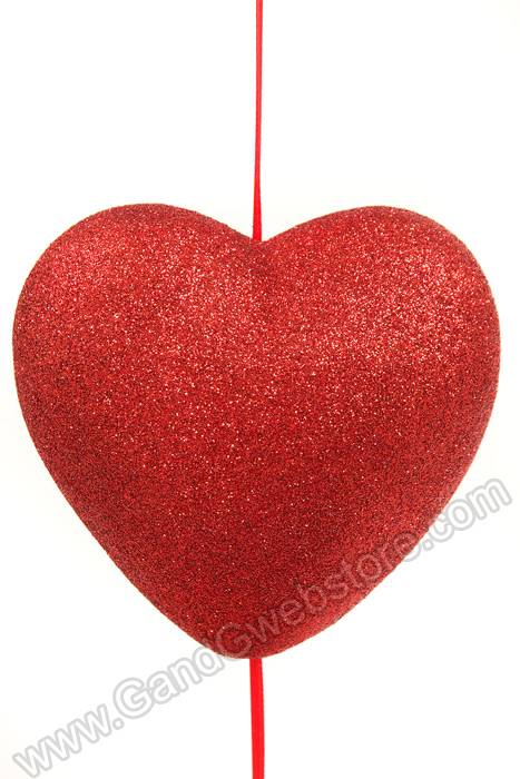 48" X 3.75" Glittered Solid Heart Garland Red