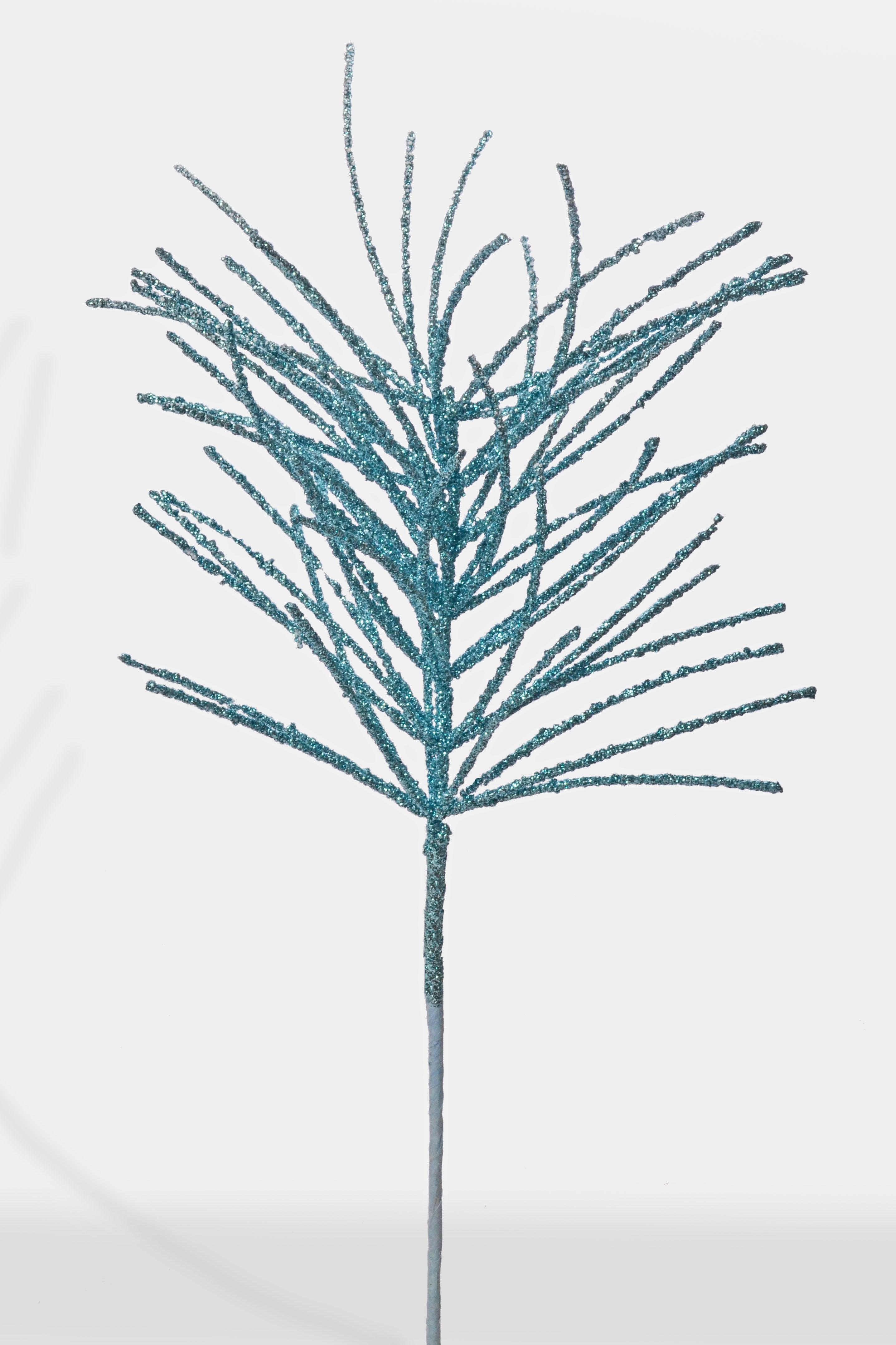 24" Glitter Pine Needle Berry Stem Aqua