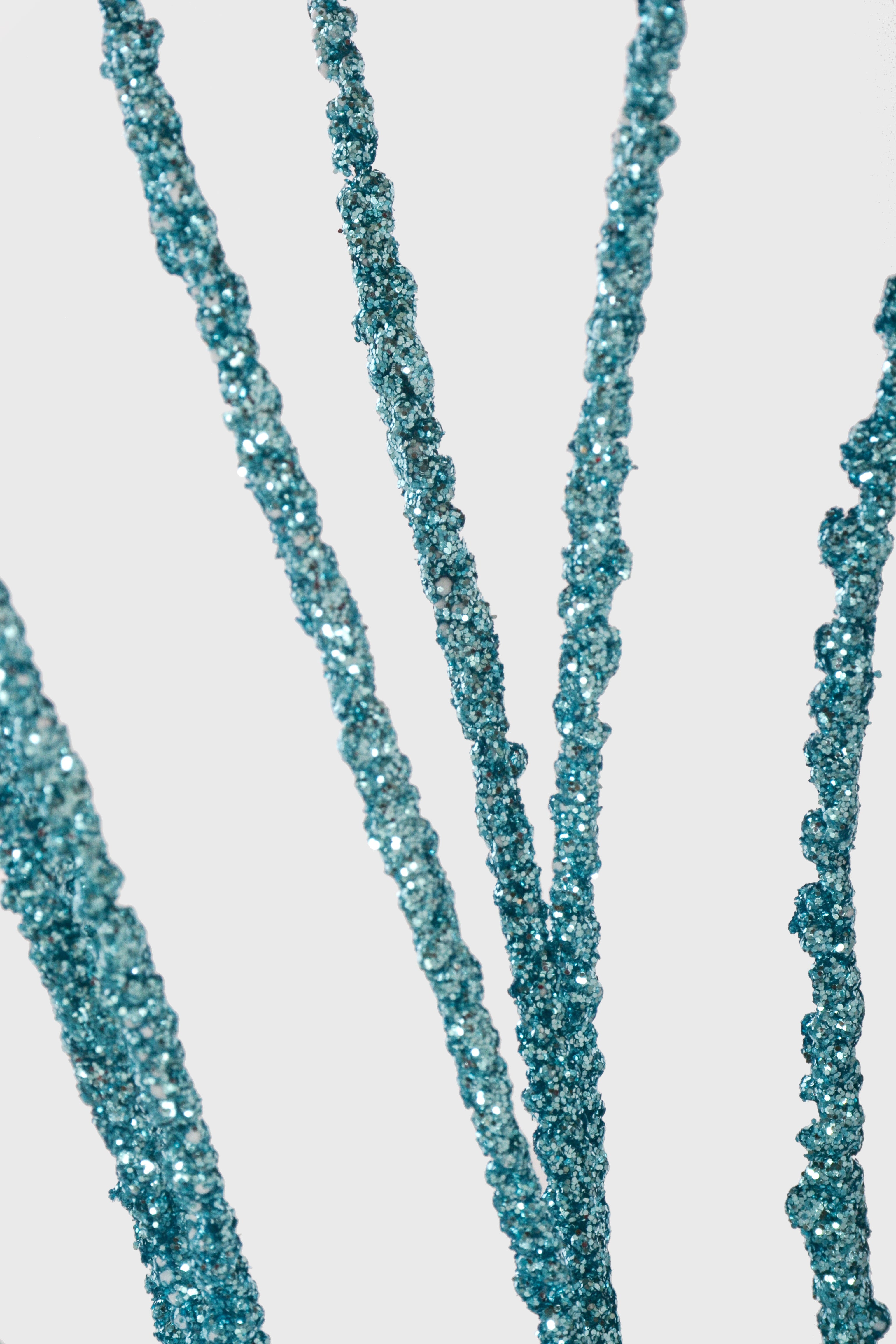 24" Glitter Pine Needle Berry Stem Aqua