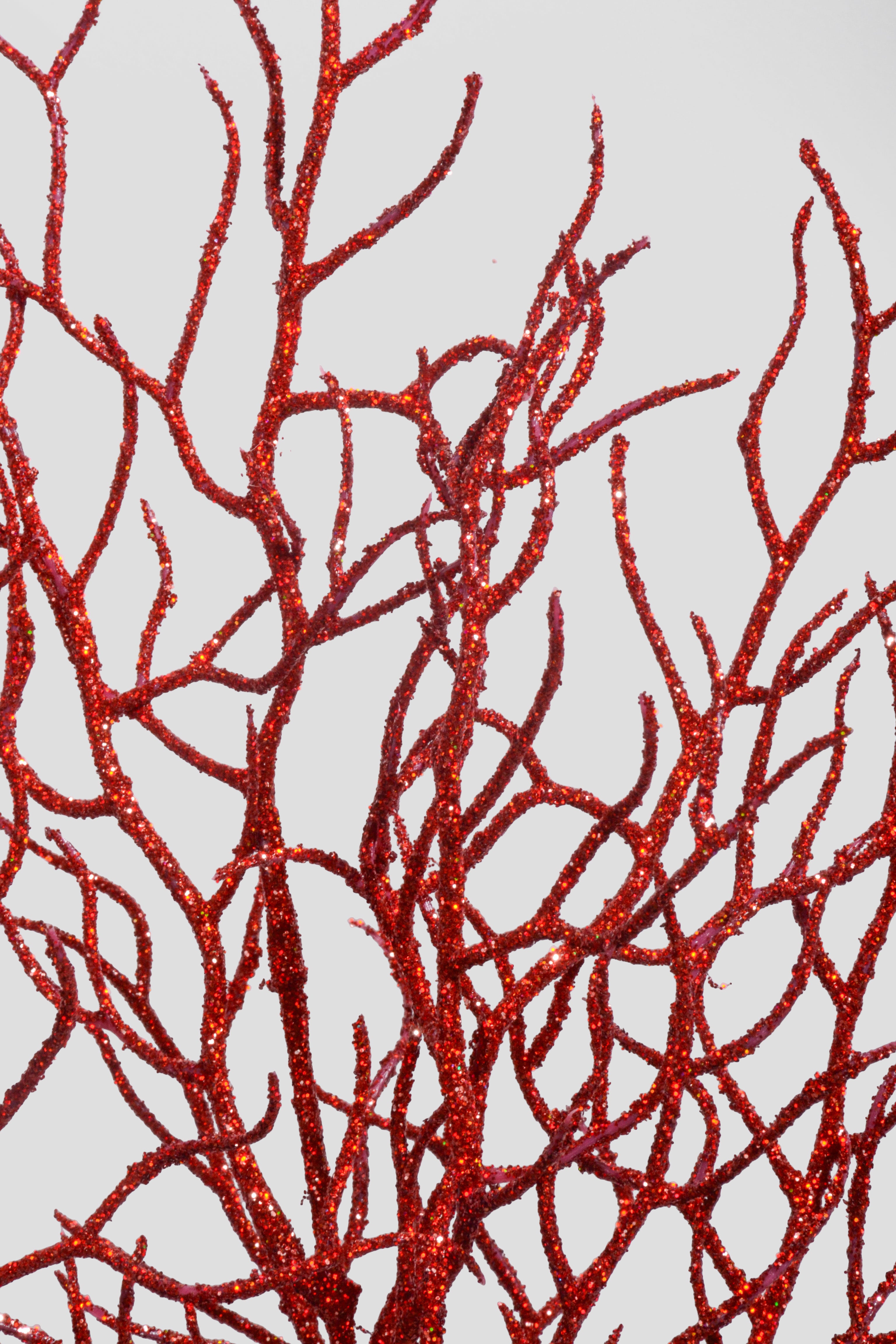 34" Glitter Twig Spray Red
