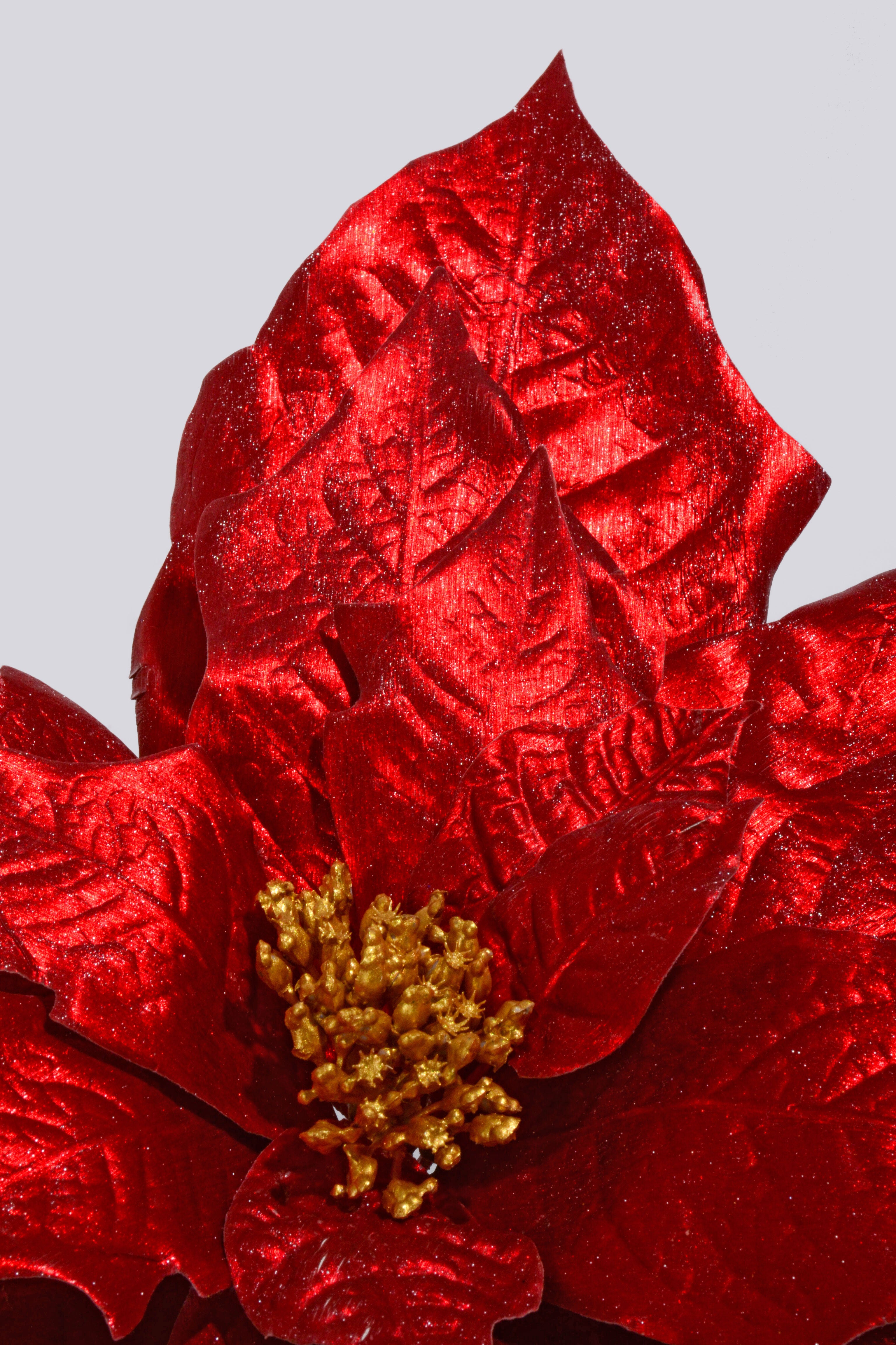 27" Metallic Poinsettia Spray Red