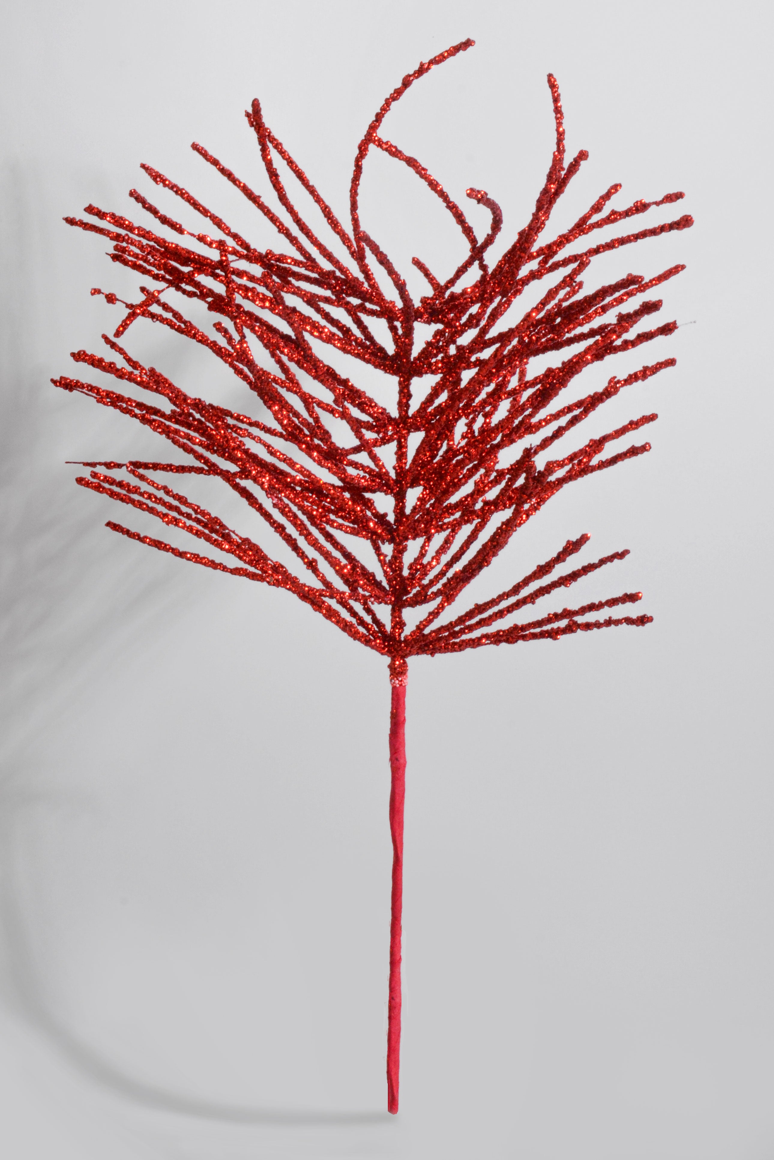 24" Glitter Pine Needle Berry Stem Red