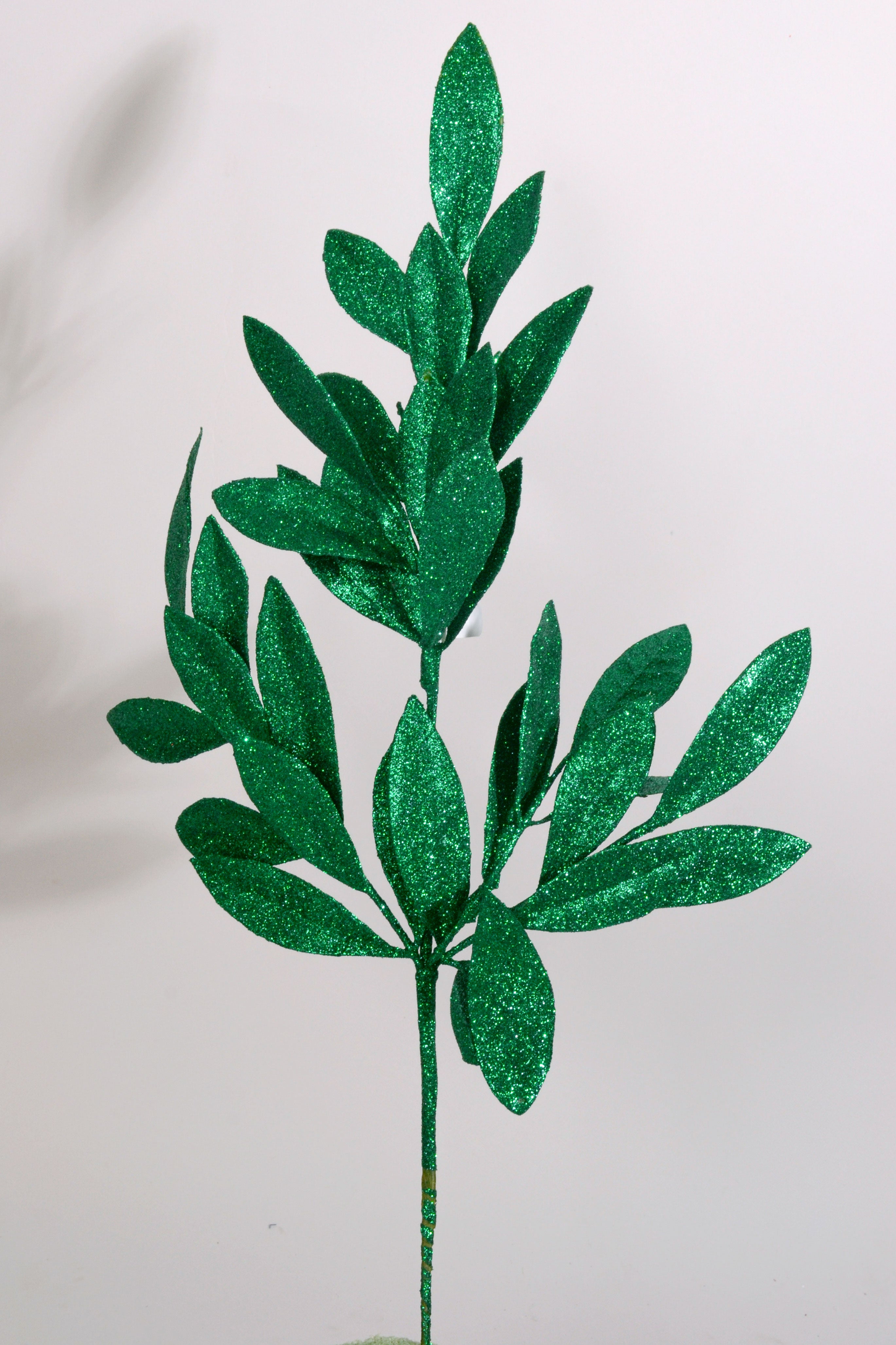 21" Glitter Sparkling Bay Leaf Spray Holiday Green