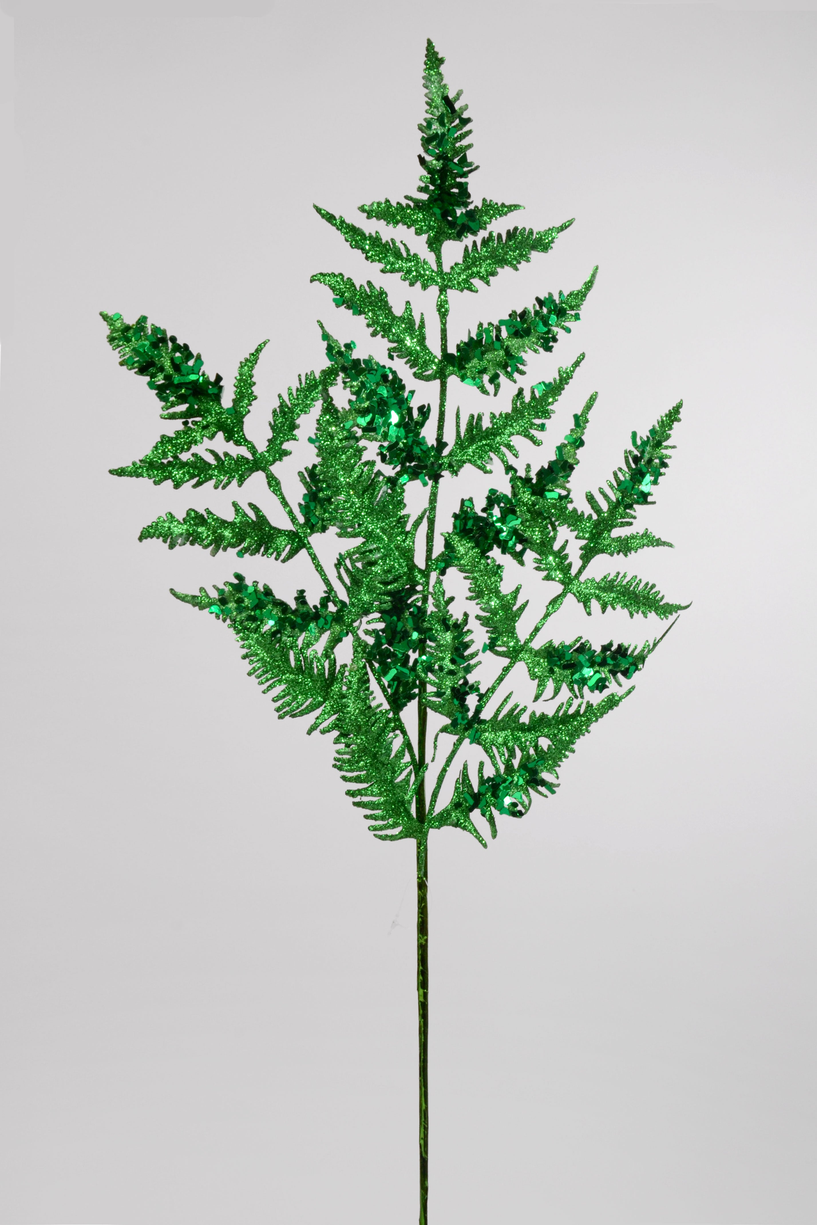 31" Metallic Leaf Spray With Glitter Green