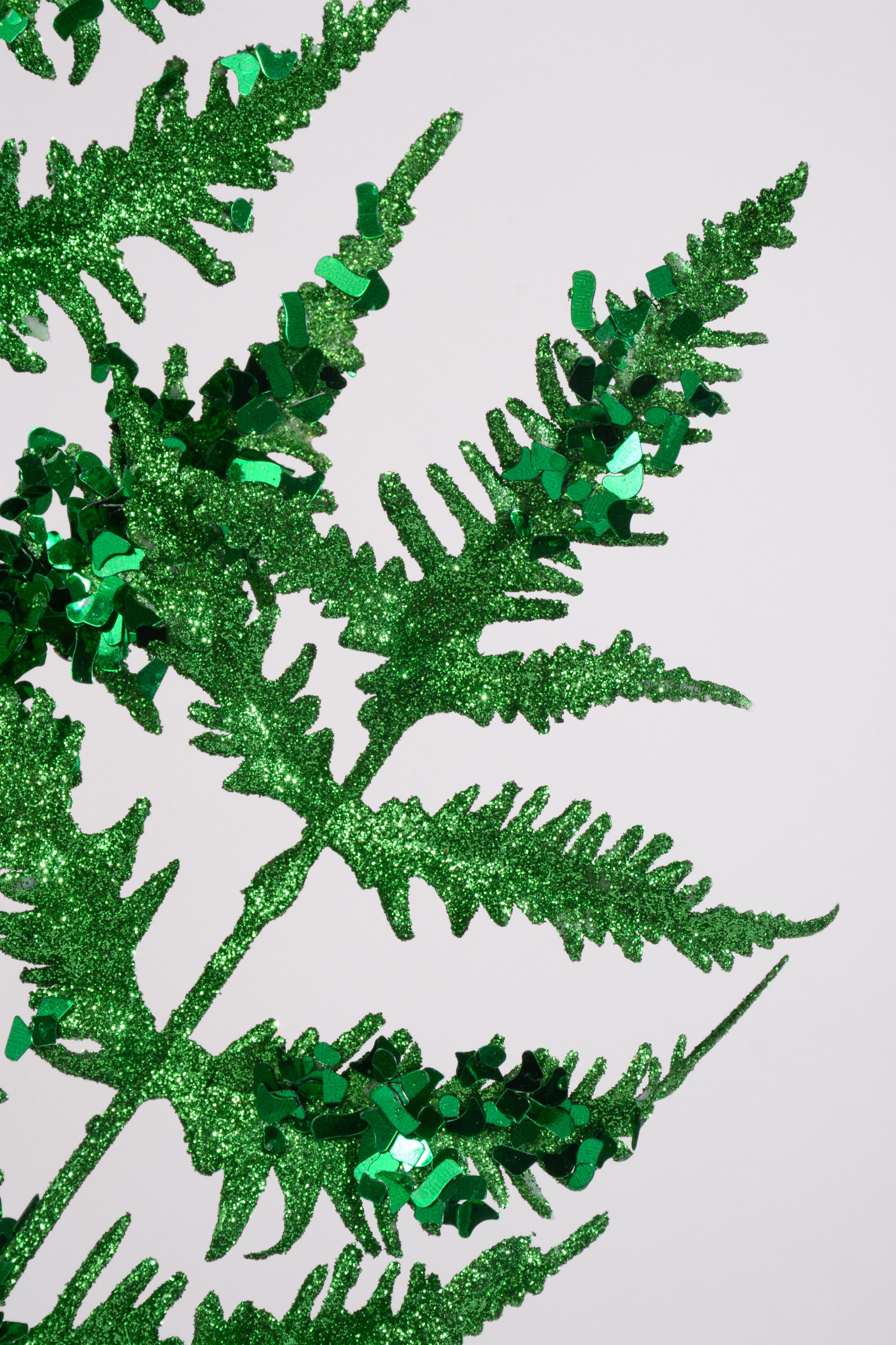 31" Metallic Leaf Spray With Glitter Green