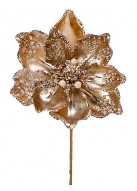24" Glitter Sequin Pearl Metallic Magnolia Stem Champagne