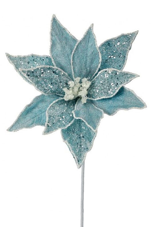 23" Sugared Dessert Poinsettia Stem Blue
