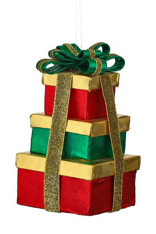 7.5" Stacked Package Ornament Red/Green