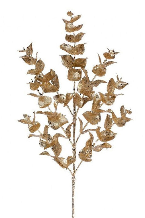 25" Sequin Glitter Eucalyptus Spray Champagne