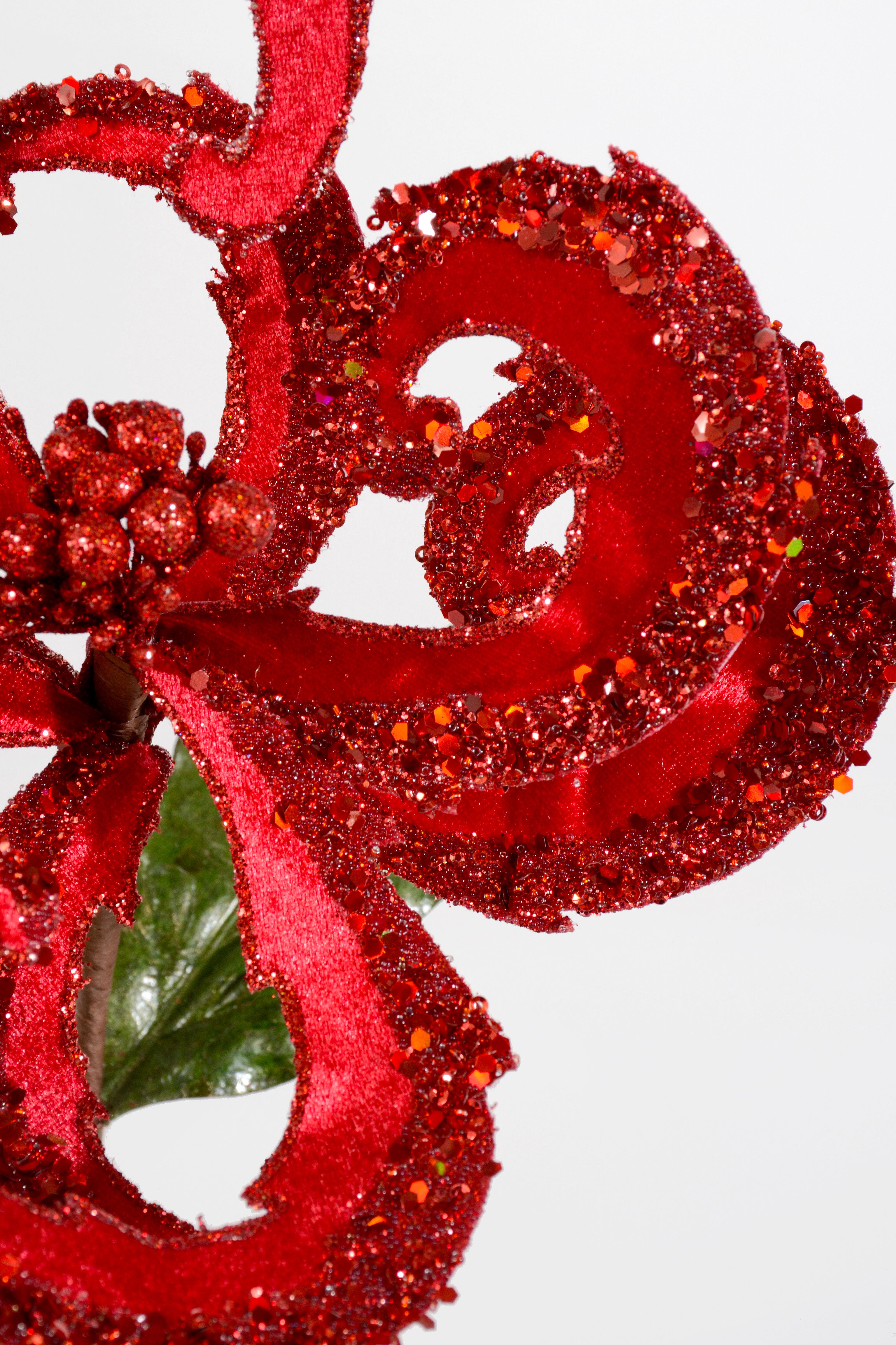 23" Velvet Glitter Swirl Flower Stem Red