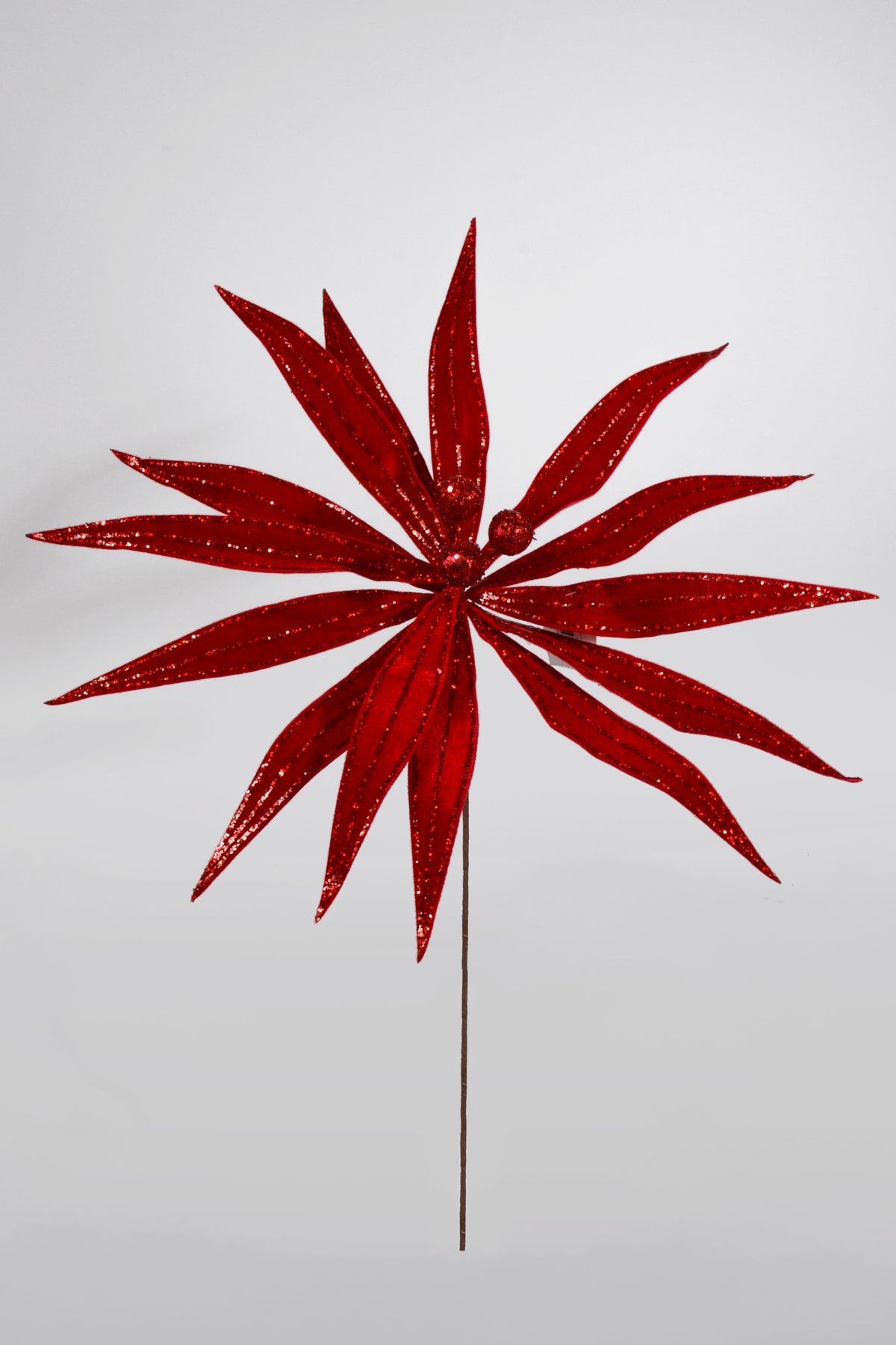 29.5" Glitter Poinsettia Stem Red