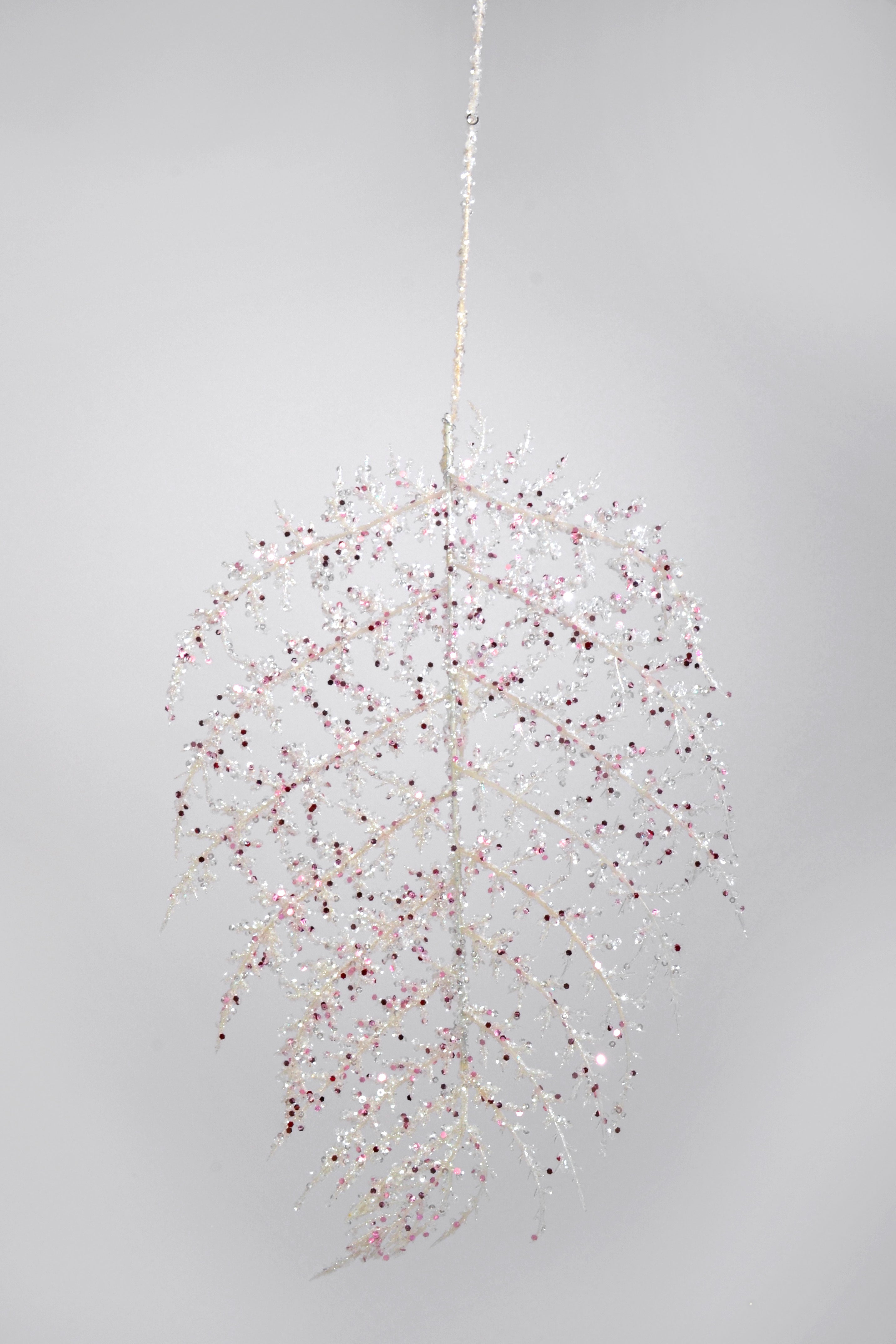 33" Glitter Hanging Palm Leaf Spray White