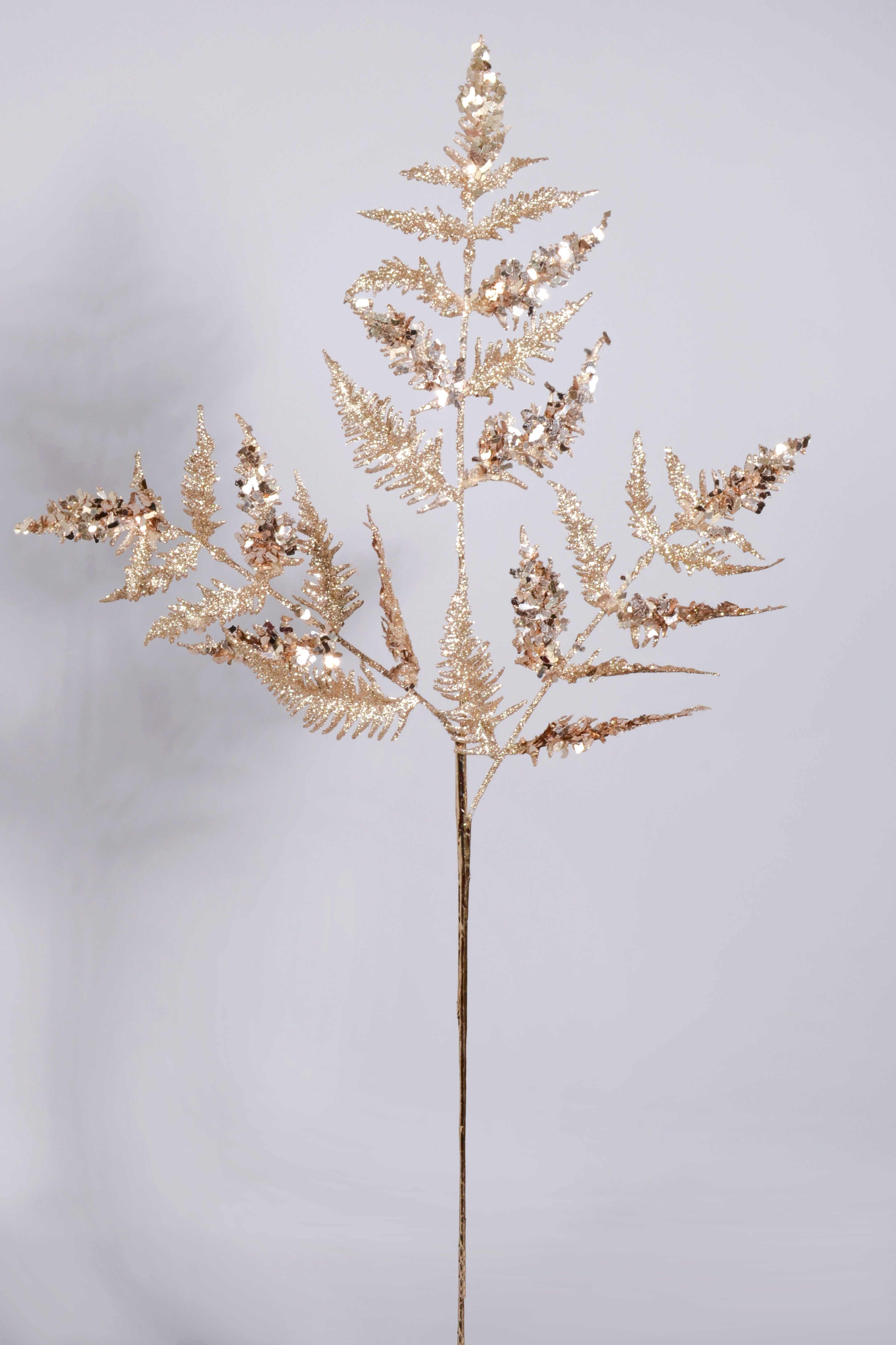 31" Metallic Leaf Spray With Glitter Champagne