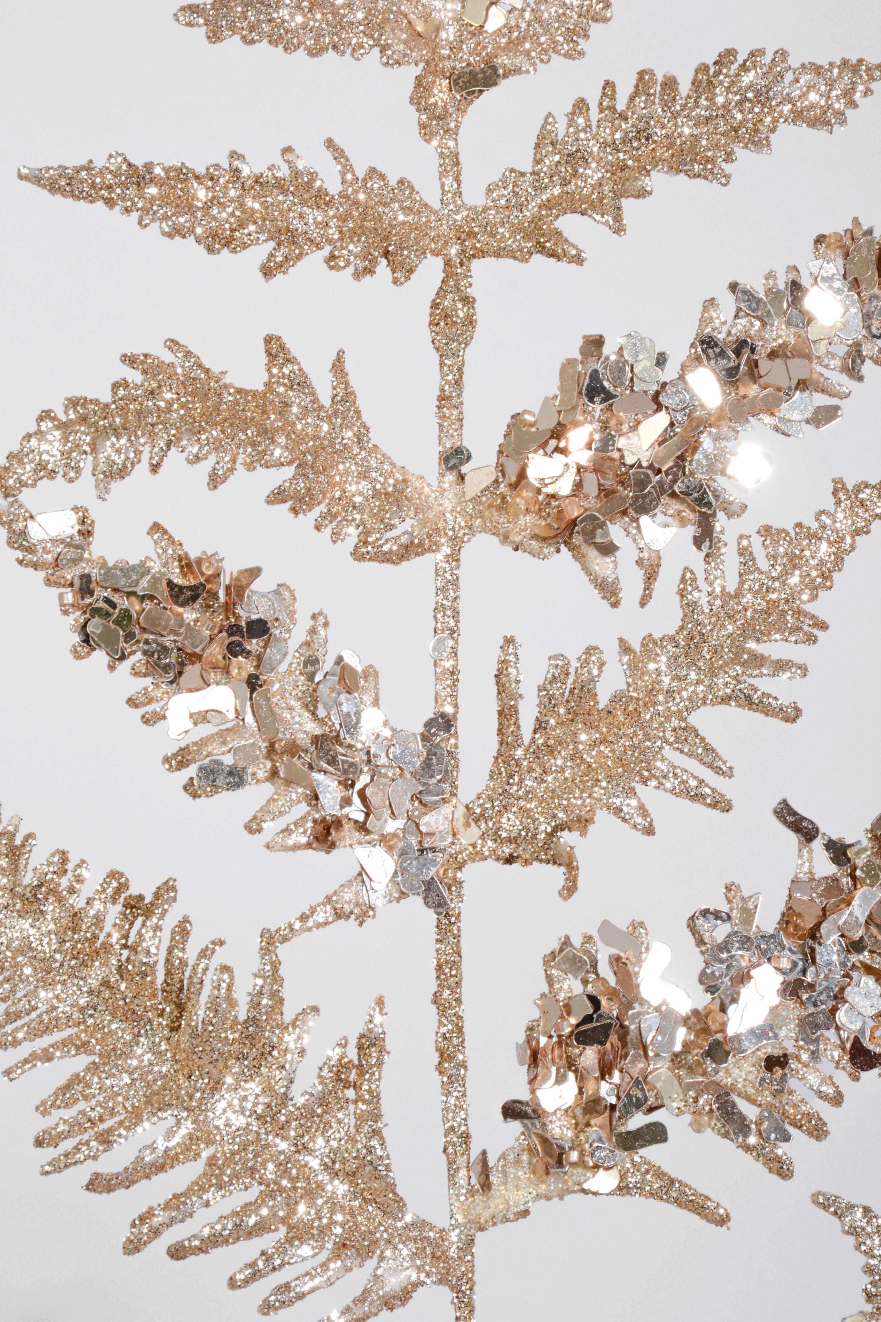 31" Metallic Leaf Spray With Glitter Champagne