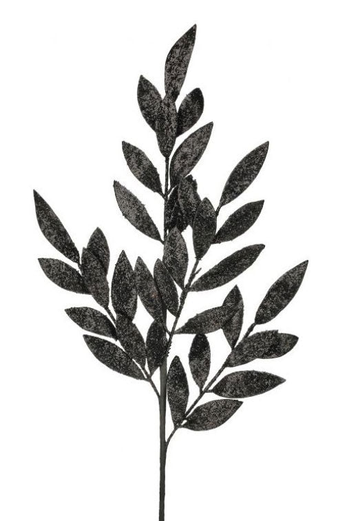 30" Glitter Laurel Leaf Spray Black