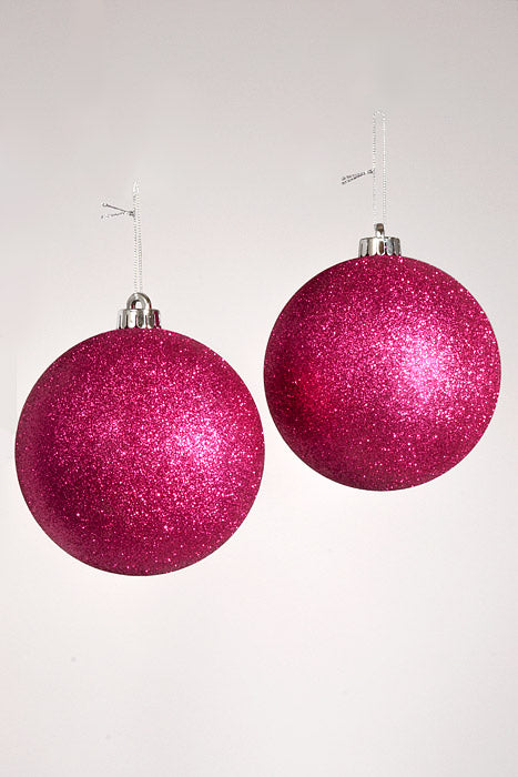 140Mm Glitter Ball Ornament Hot Pink Pkg/2