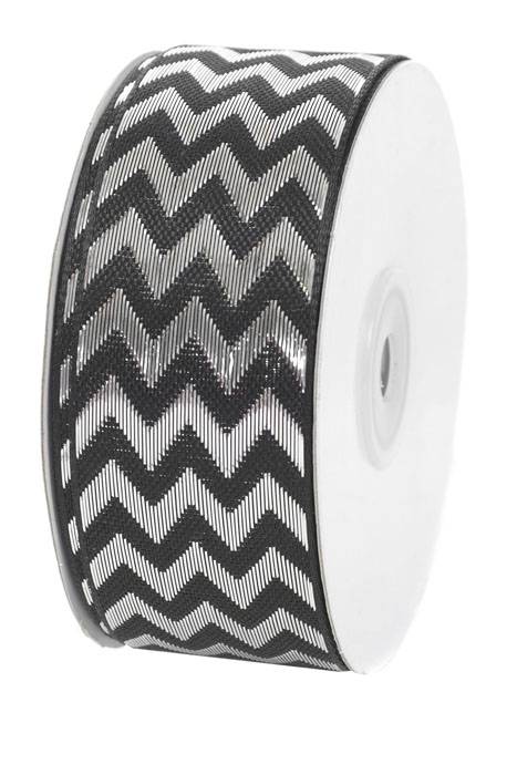 1.5" X 25yds Metallic Chevron Ribbon Black/silver