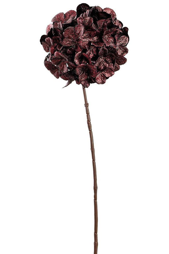 26" Metallic Hydrangea Spray Burgundy