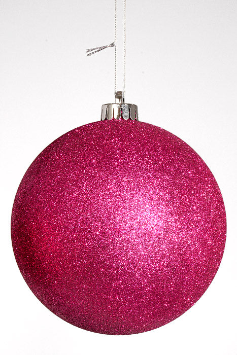 140Mm Glitter Ball Ornament Hot Pink Pkg/2