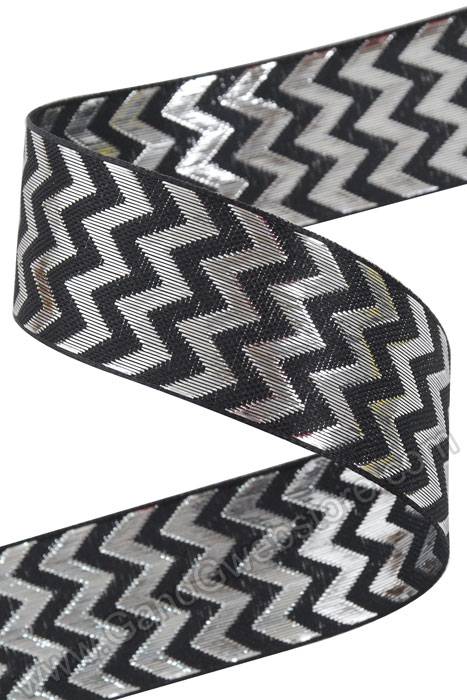1.5" X 25yds Metallic Chevron Ribbon Black/silver