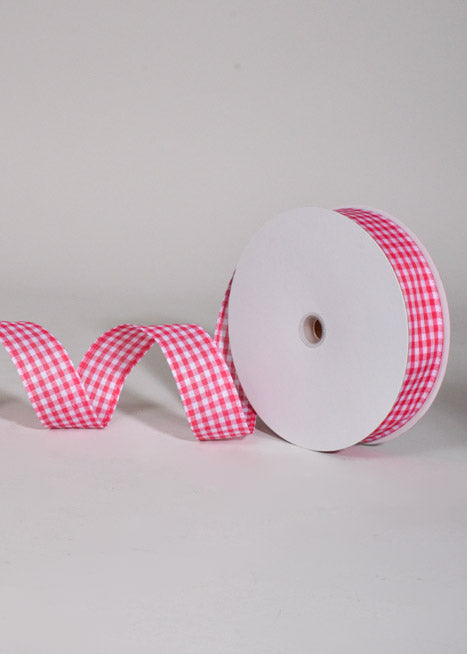 1.5" X 50Yds Wired Gingham Ribbon Fuchsia/White