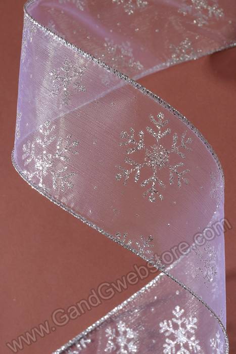 2.5" X 50yds Snowflake Wired Ribbon White/silver
