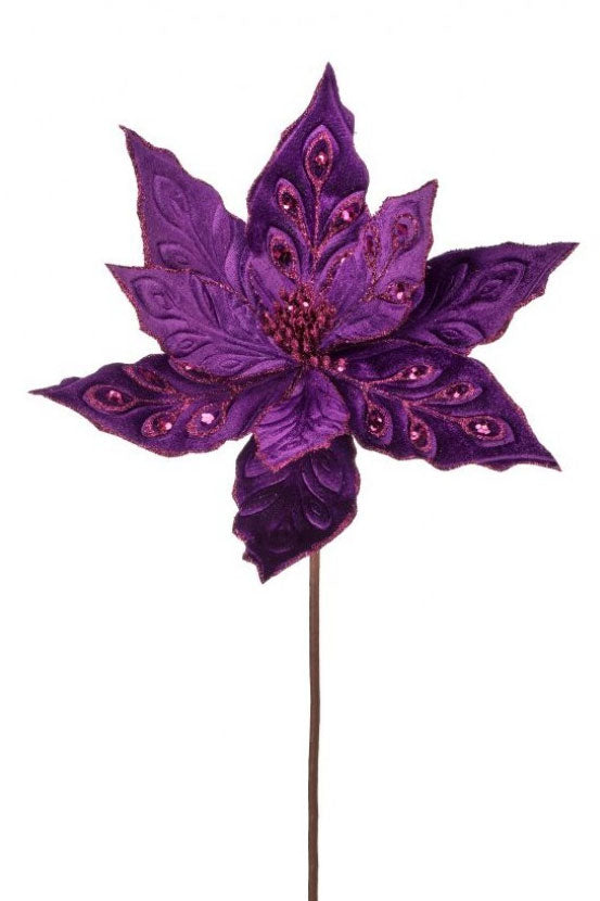 25" Velvet Poinsettia With Jewel Stem Purple