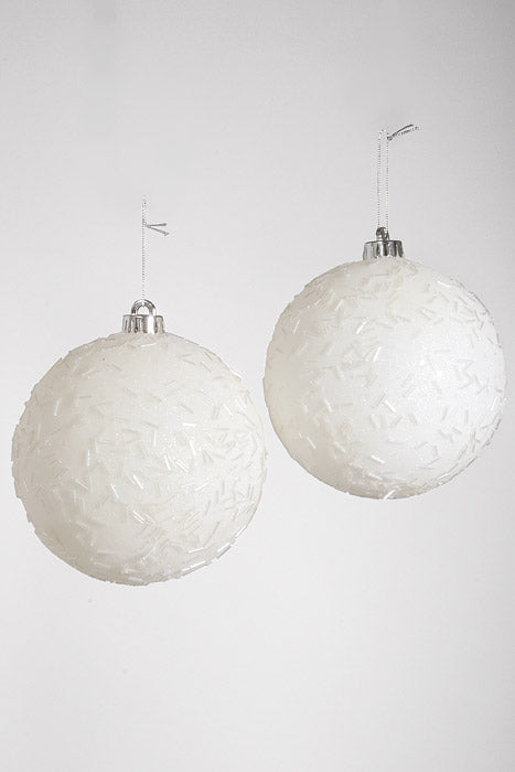 150Mm Beaded/Glitter Ball Ornament White Pkg/2