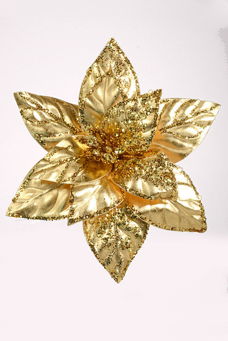 7" Glitter Poinsettia with Clip Gold