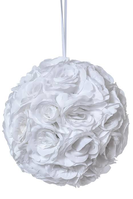 14" Rose Ball W/ribbon White