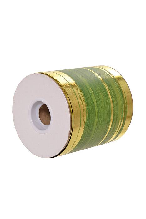 4.25" X 50yds Leaf/Aspidistra Ribbon Gold/Green