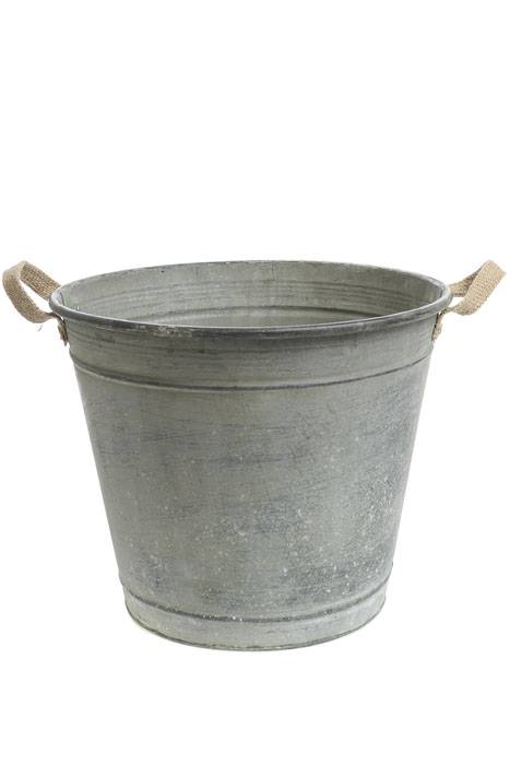 10.5" X 12.5" Round Metal Bucket W/jute Handles Gray