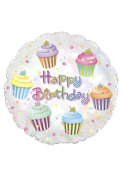 18" Happy Birthday Cupcakes Foil Balloon Mutlicolor Pk/10