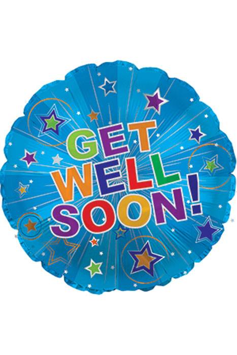 17" Foil Balloon "get Well Soon" Silver Burst Pkg/10