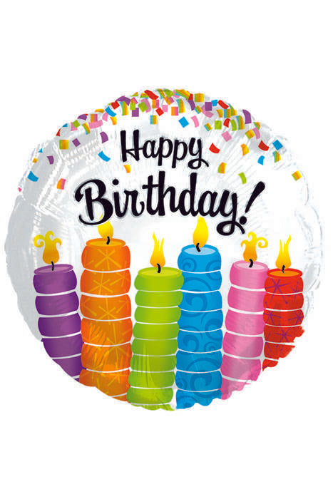 18" Round Foil Balloon Birthday Colorful Candles Pkg/10