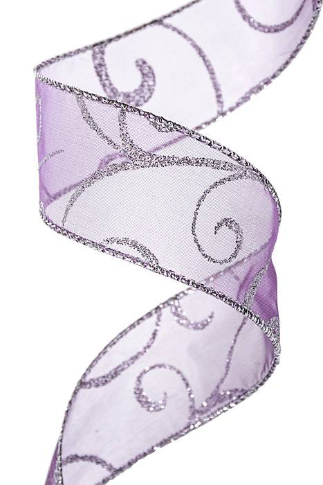 1.5" X 50yds Wired Swirl Ribbon Purple/silver